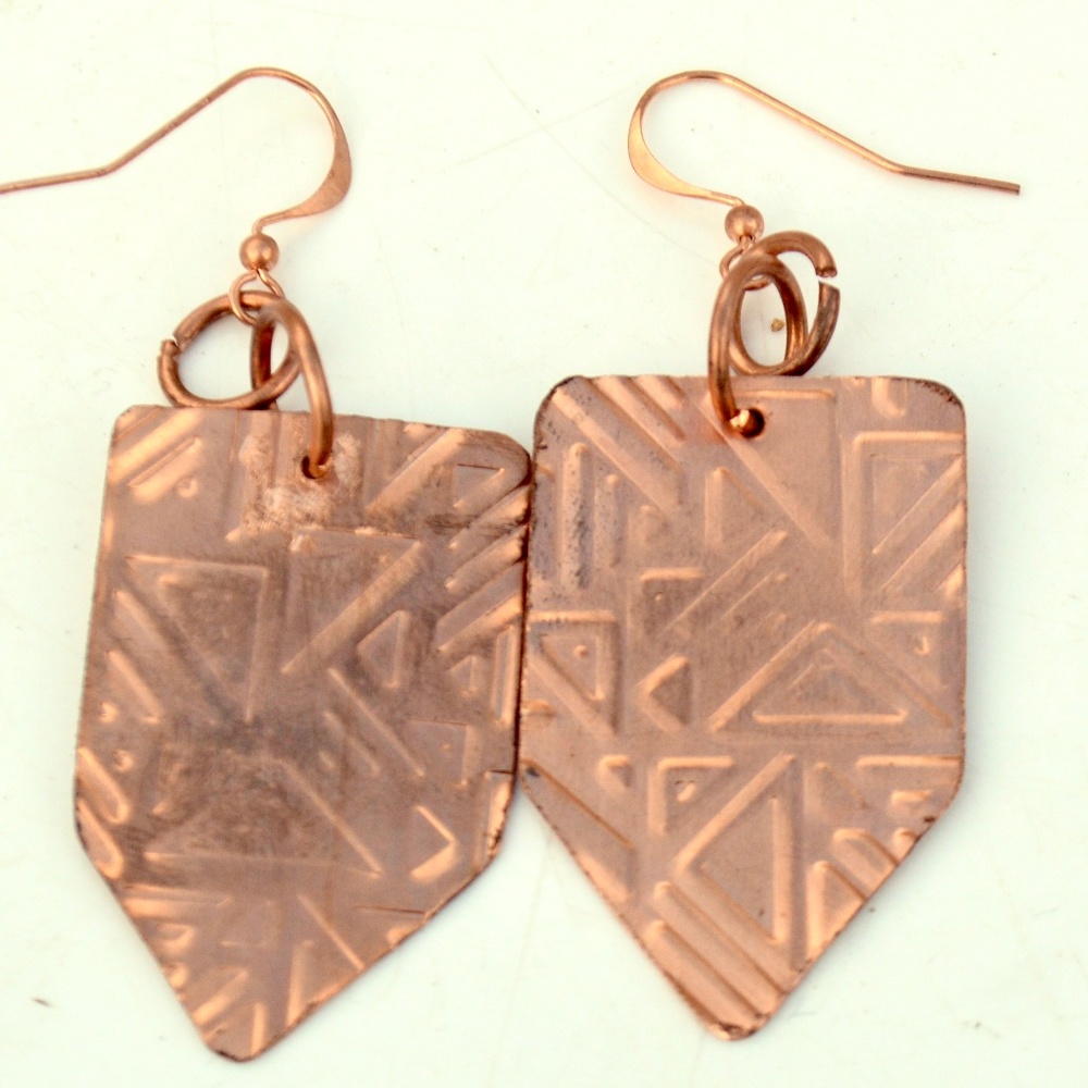 Geometric Bohemian Arrow Primitive Earrings Copper - Picture 1 of 4